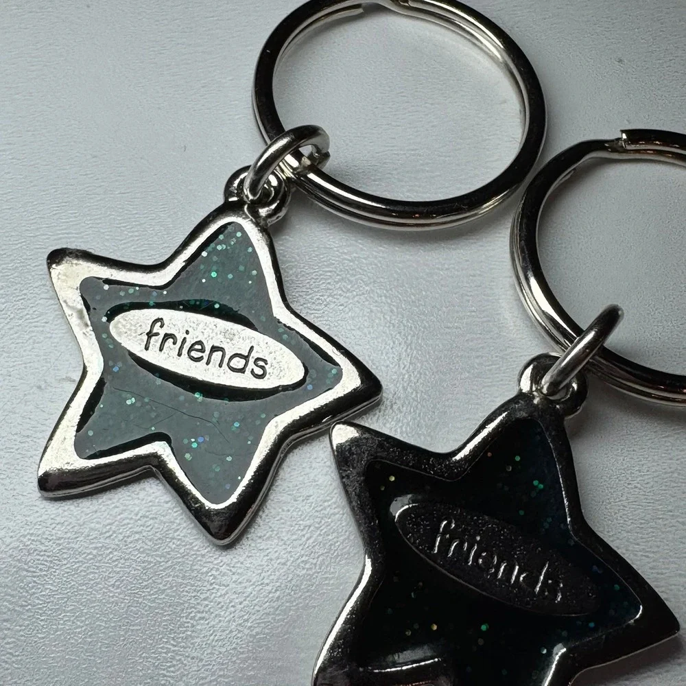 Friends Star Keychain Set Glitter Sparkle BFF Gift Blue‎ Silver Tone